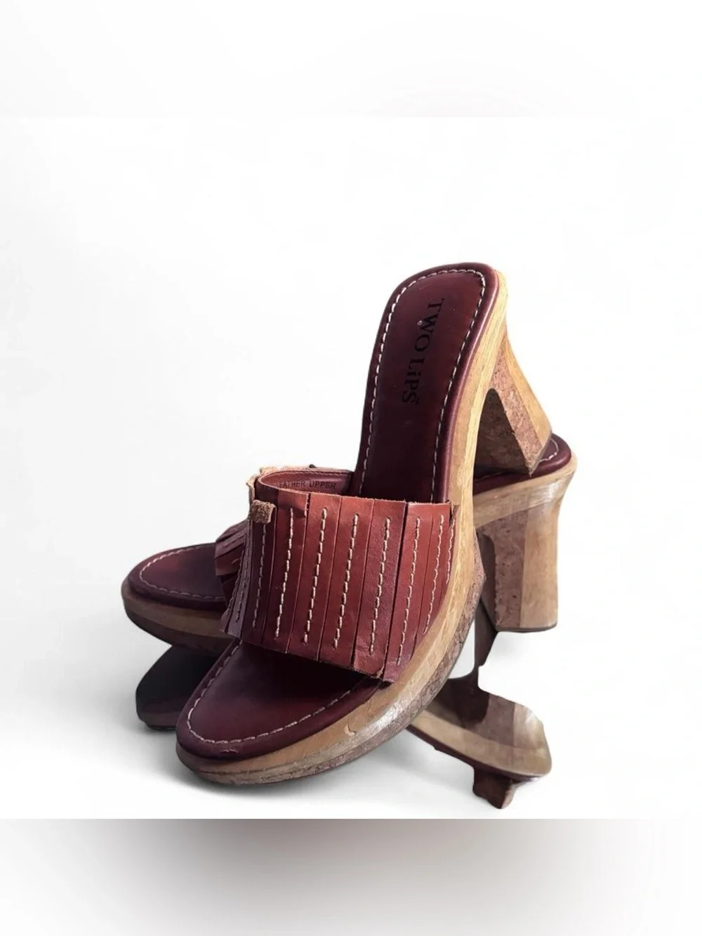Vintage Y2K Two Lips Genuine Leather & Real Wood Pumps Size 9